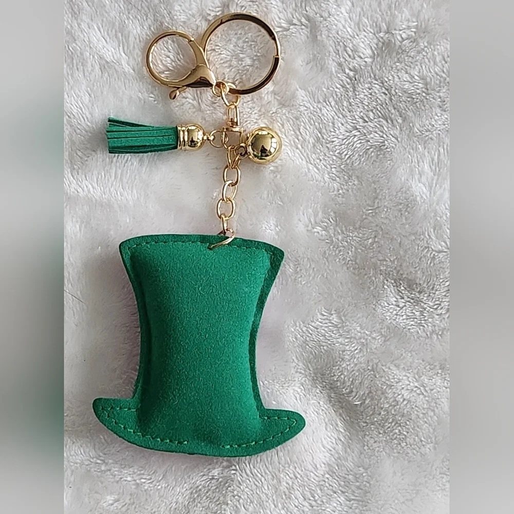 Mardi Gras Pink and Green Hat Keychain with Gold Accents Bag Charm